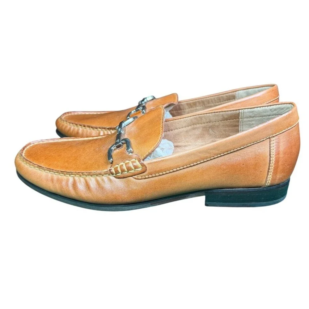 Donald Pliner Dacio Leather Horsebit Loafers Cognac Slip On Shoes Men's 9.5M